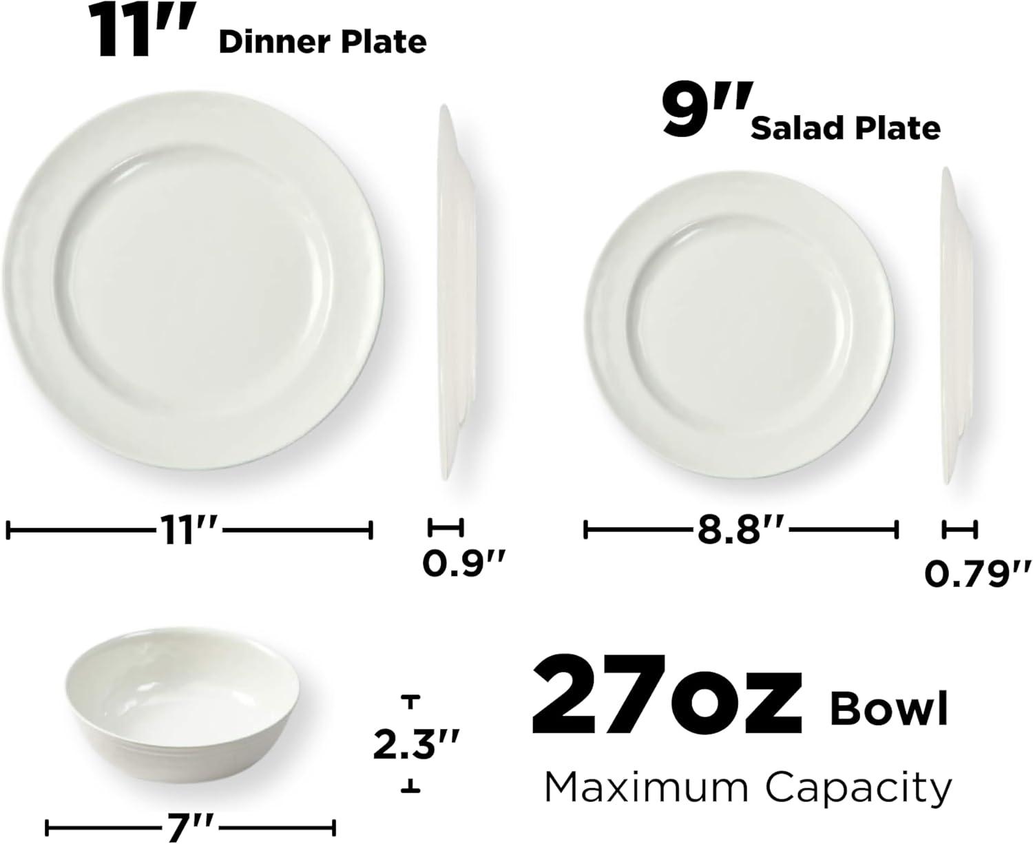 TP 18-Piece Dinnerware Set, Melamine Dishes Set with Bowls and Plates, Service for 6, Non-breakable Lightweight Dining Tableware, Ivory