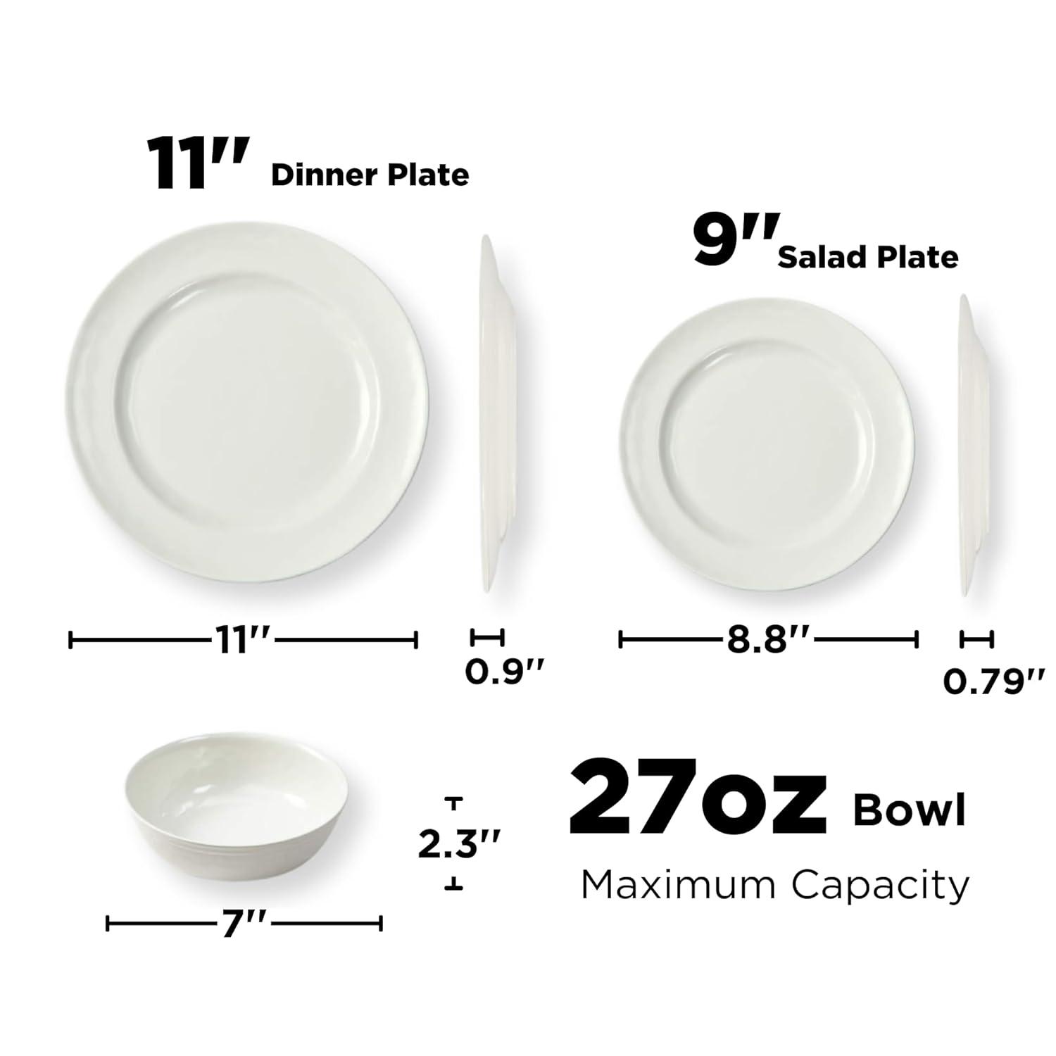 TP 18-Piece Dinnerware Set, Melamine Dishes Set with Bowls and Plates, Service for 6, Non-breakable Lightweight Dining Tableware, Ivory
