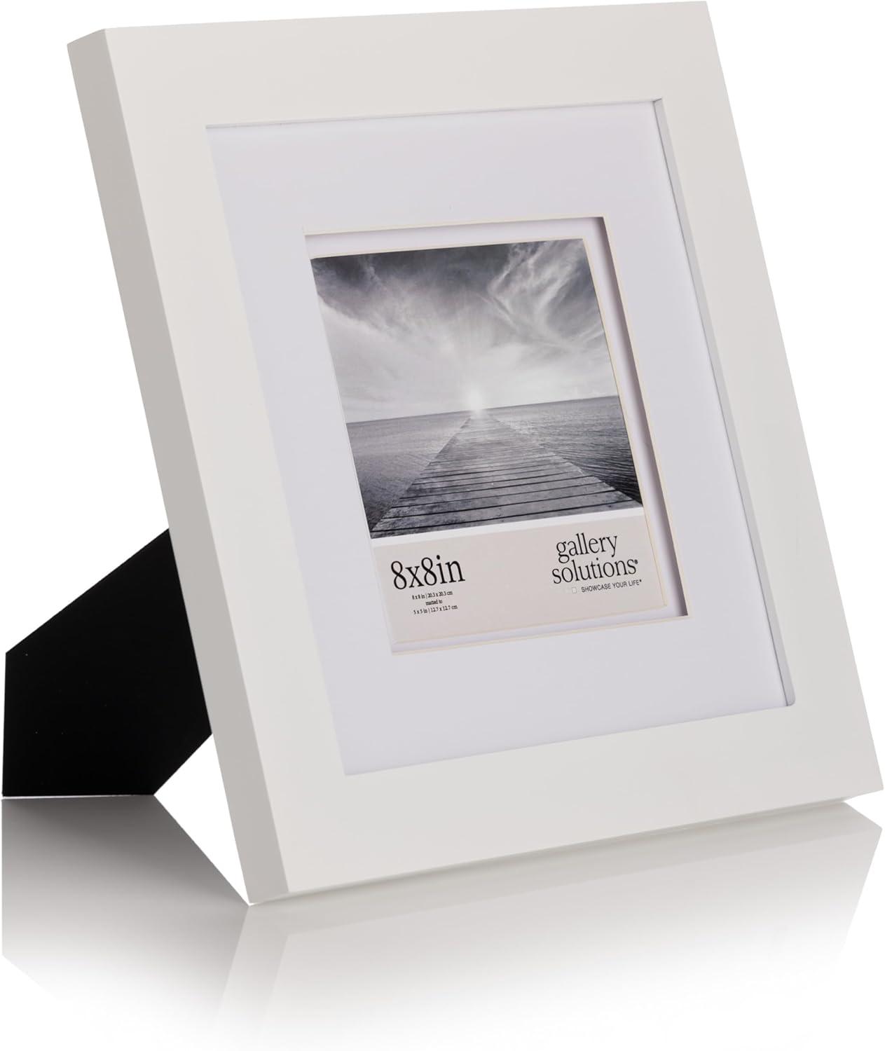 Gallery Solutions 8"x8" Flat White Tabletop Wall Frame with Double White Mat 5"x5" Image: Elegant Display