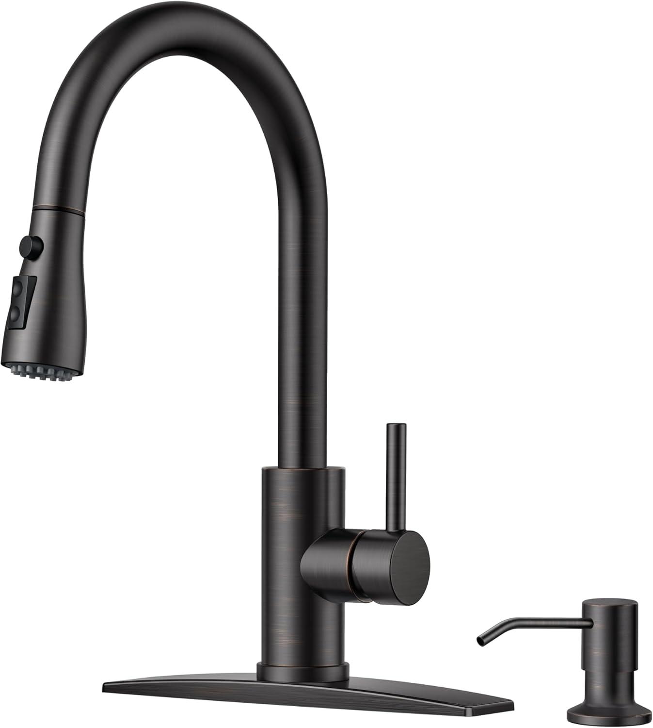 Oil Rubbed Bronze Pull Down Kitchen Faucet with Spray