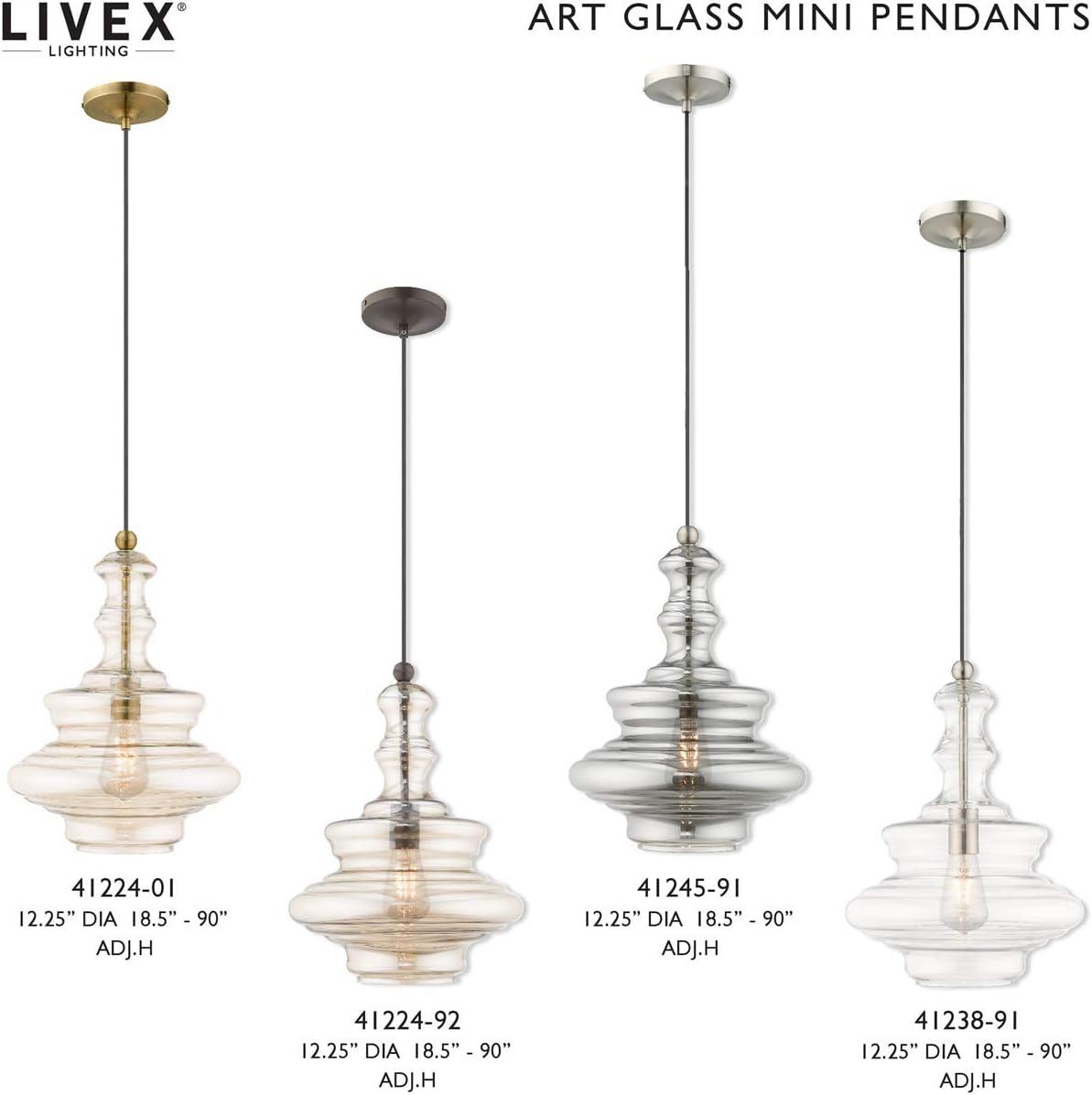 Livex Lighting Art Glass 1 - Light Pendant in  Antique Brass