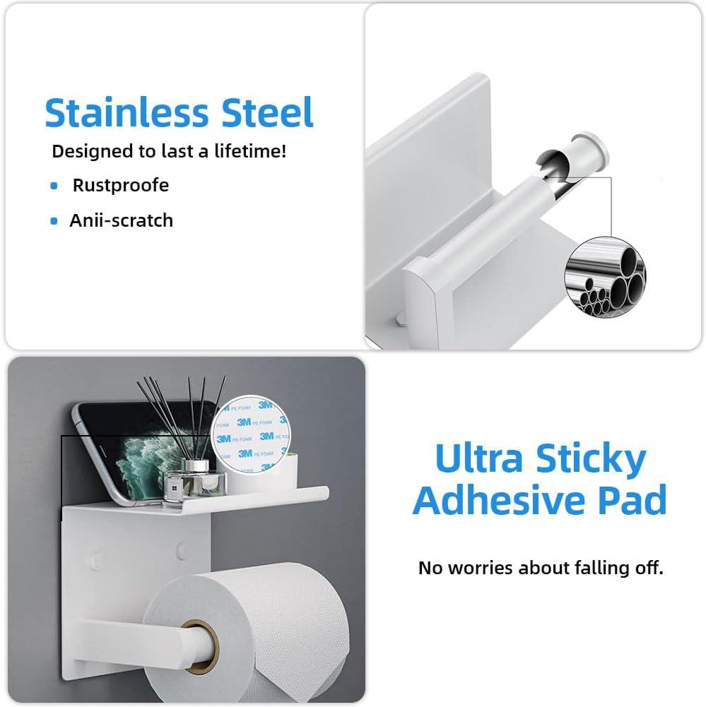 Gold Stainless Steel Self-Adhesive Toilet Paper Holder with Shelf