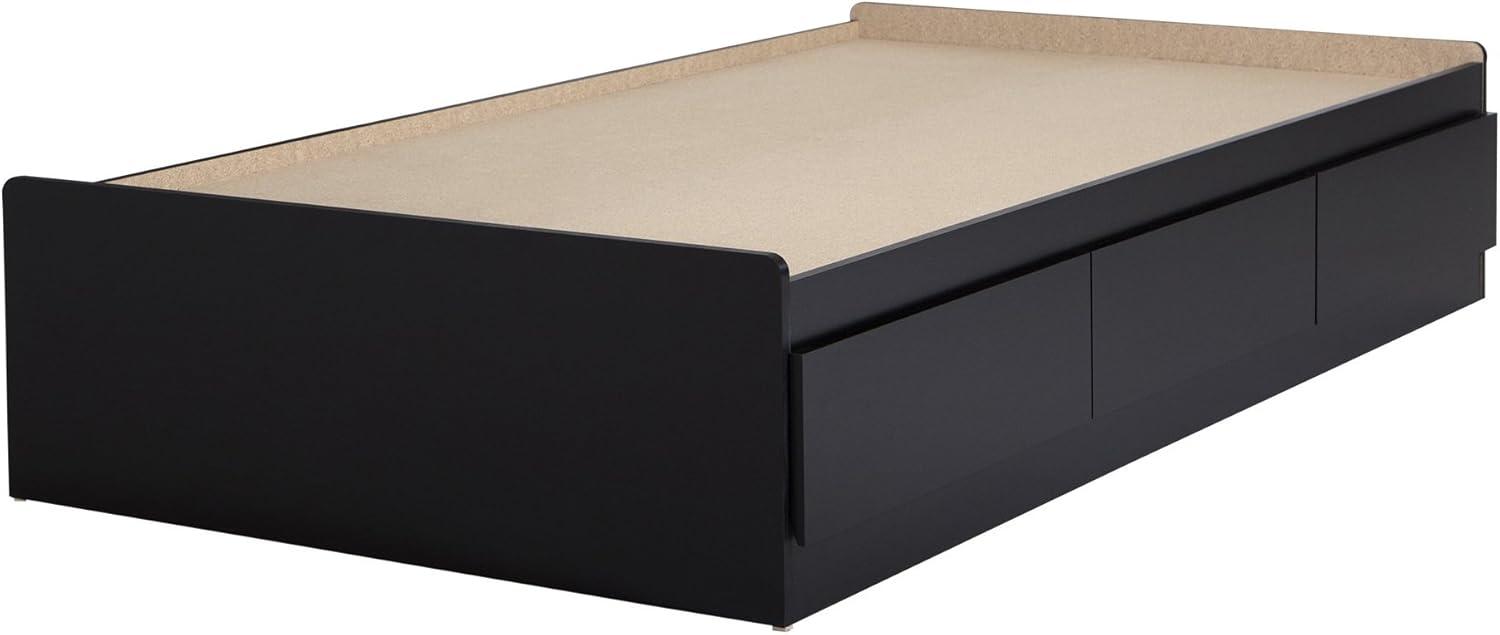 Pure Black Twin Wood Platform Bed with 3 Drawers