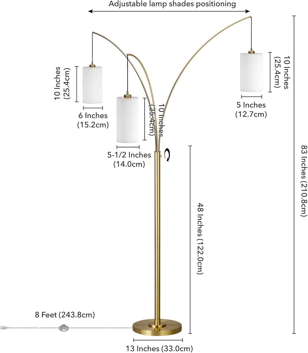 Evelyn&Zoe Aspen 3-Light Torchiere Floor Lamp with Fabric Shade, Brass/White