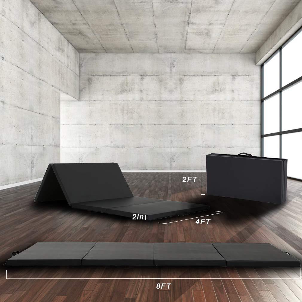 Gymnastics Tumbling Mats Portable Gymnastics Mat Foldable Tumbling Mat 4'x8/2'x6' PU Leather Exercise Mat Yoga Mat with Carrying Handles for home Workout outdoor Yoga Gymnastics