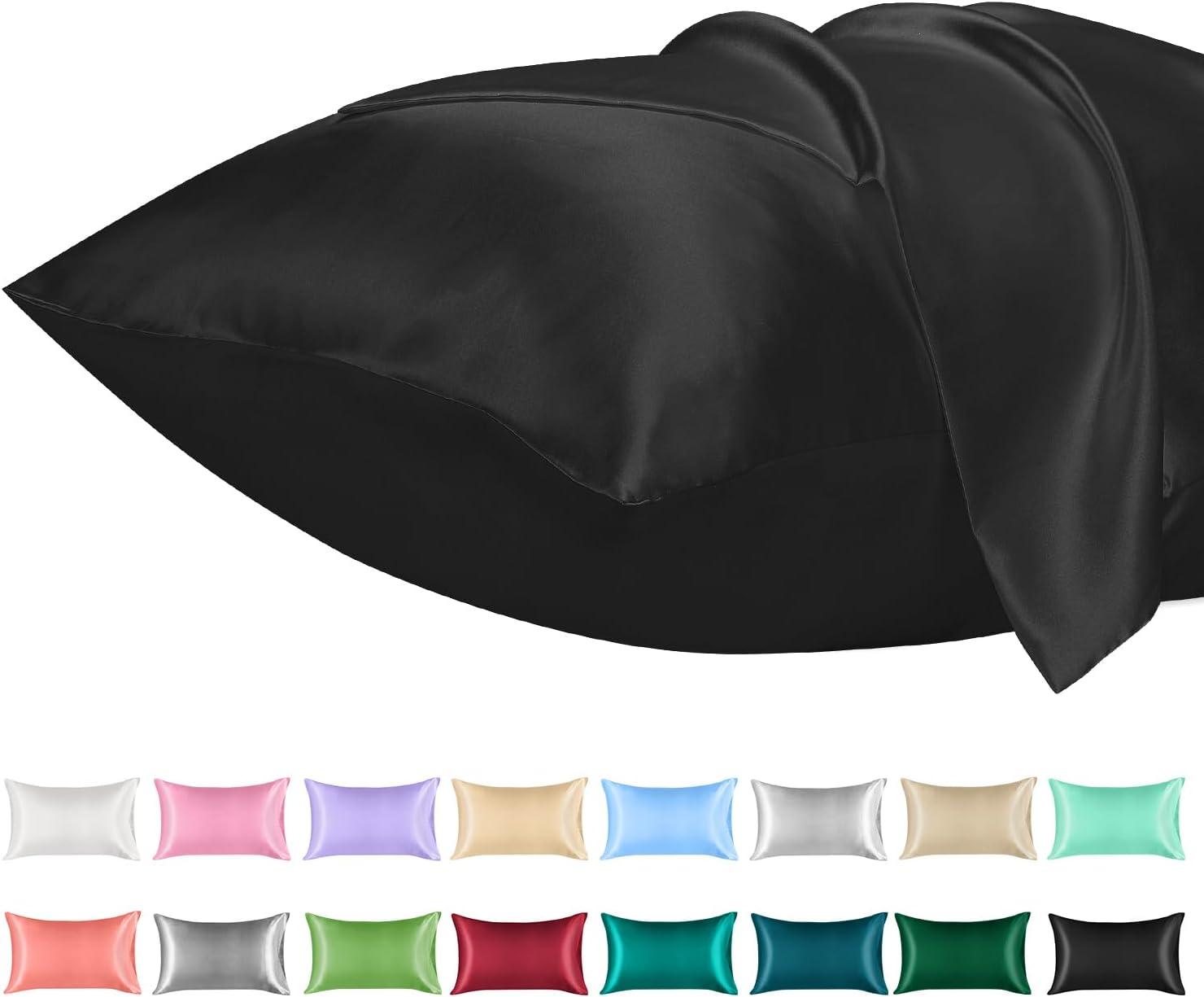 Lirex 2-Pack Microfiber Silk Pillowcase, King Size, Satin Soft, Envelope Closure, Black, Adult