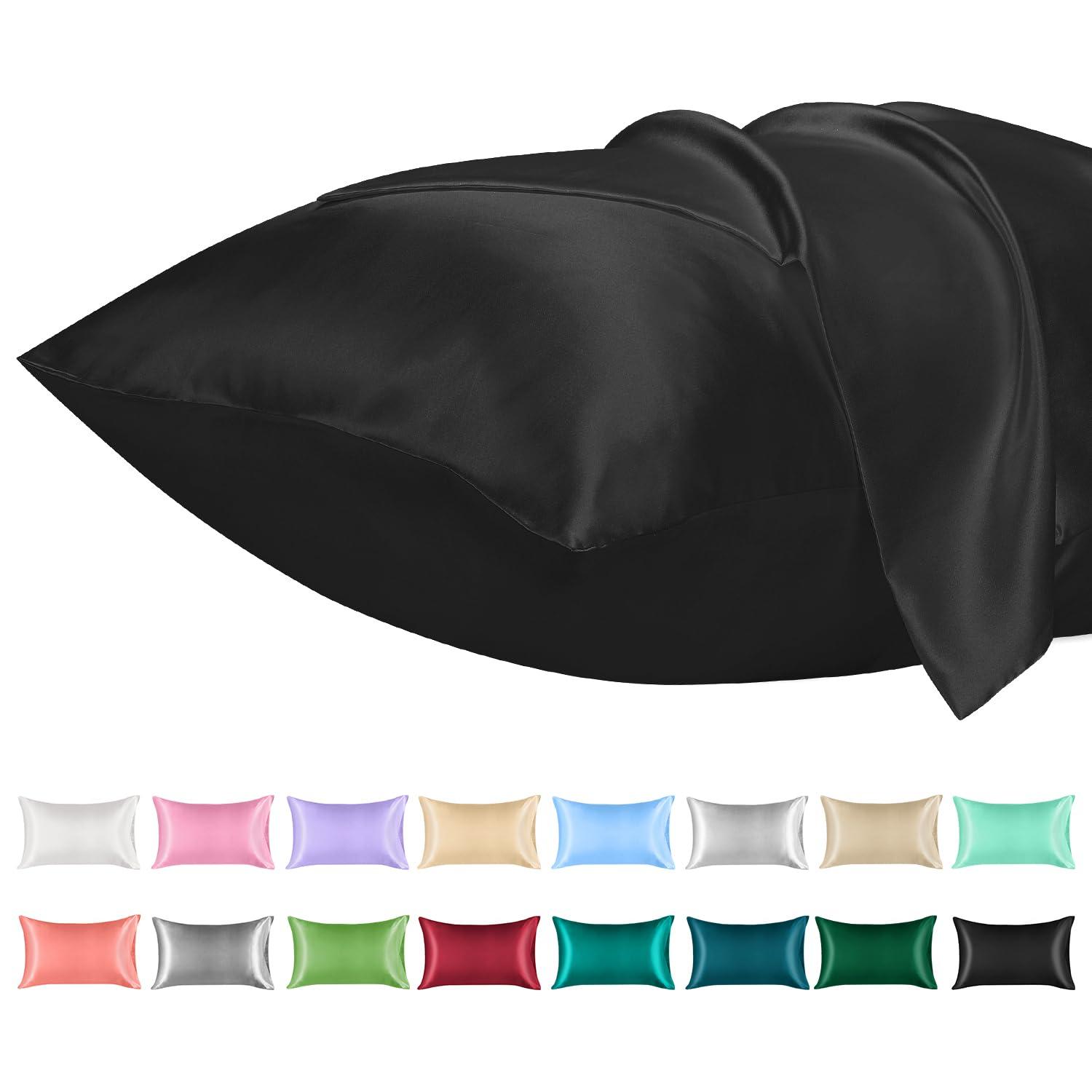 Lirex 2-Pack Microfiber Silk Pillowcase, King Size, Satin Soft, Envelope Closure, Black, Adult