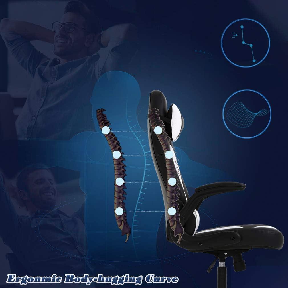 FDW PC Gaming Chair Ergonomic Office Chair Desk Chair with Lumbar Support Flip Up Arms Headrest PU Leather Executive High Back Computer Chair