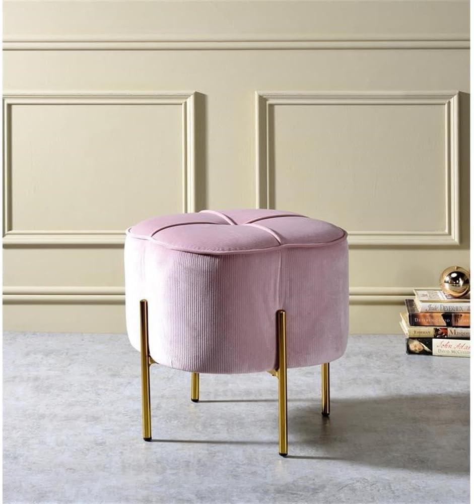 17" Bergia Velvet Ottoman Blush Pink - Acme Furniture: Gold Metal Leg, Ribbed Upholstery, No Assembly Required