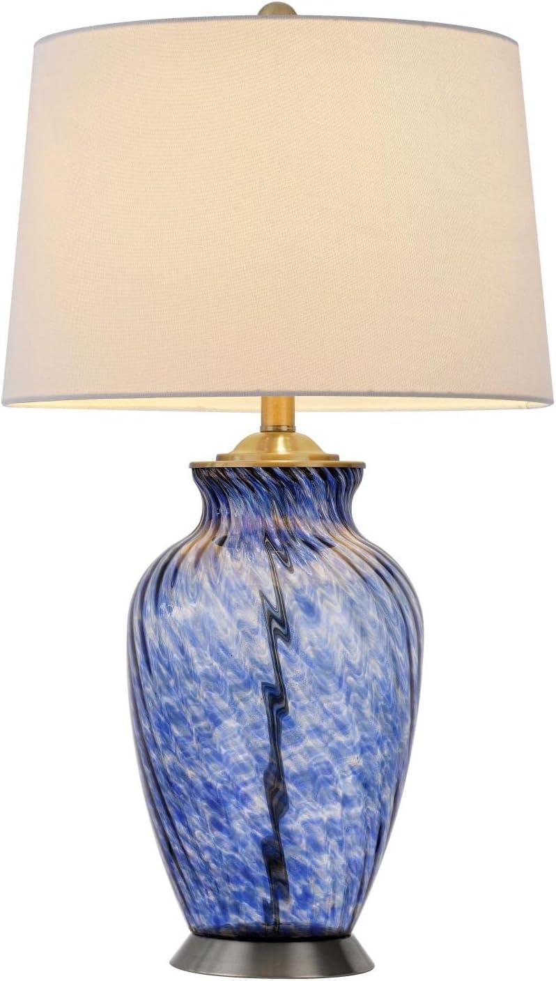 Ashland Sky Blue Hand-Blown Glass Table Lamp with White Shade