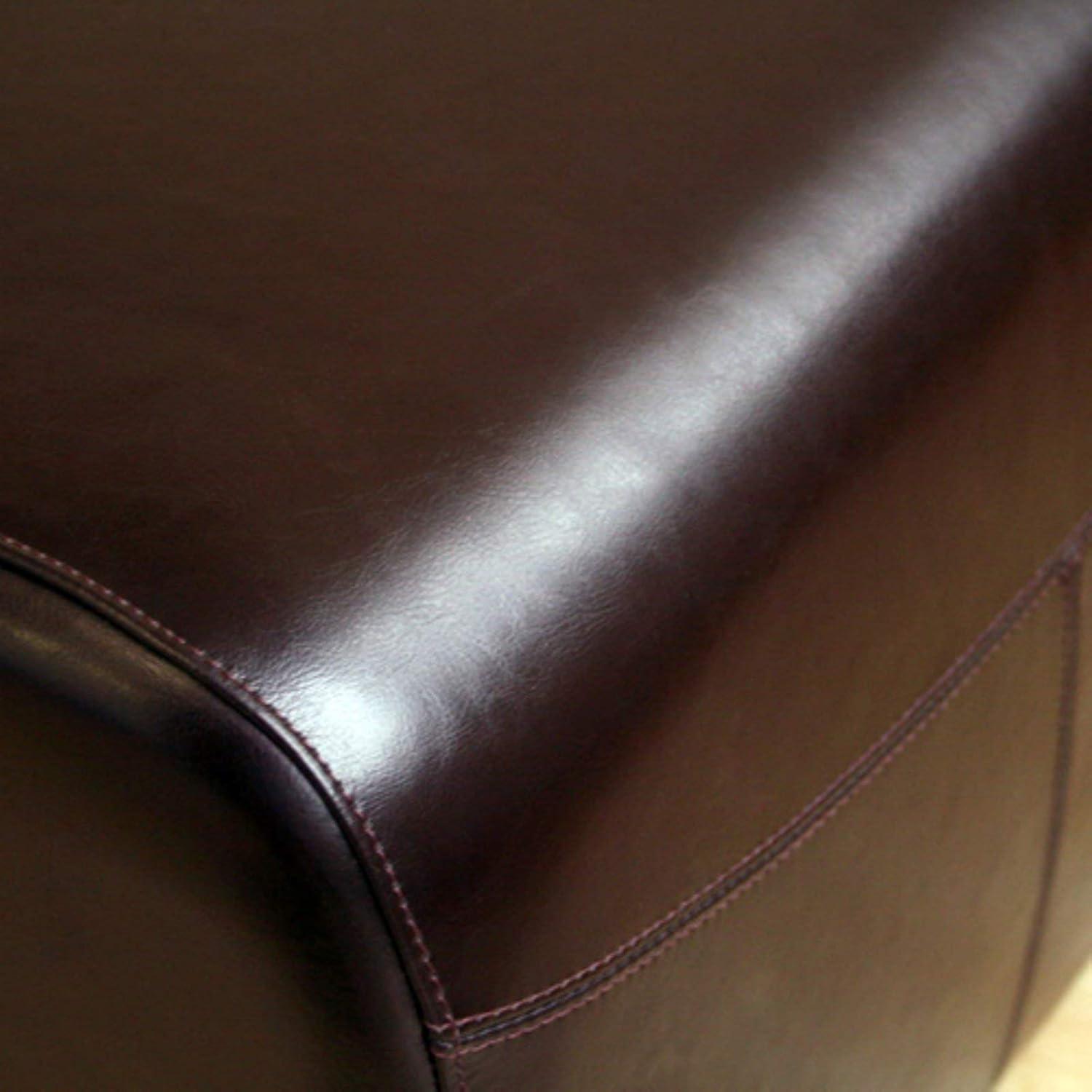 Full Leather Ottoman with Rounded Sides - Baxton Studio