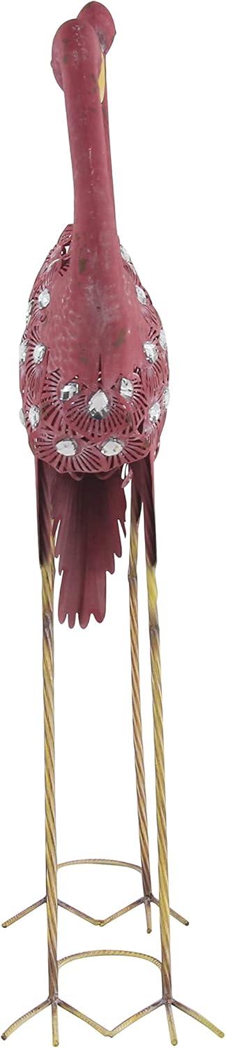 DecMode Coastal Outdoor Metal Standing Pink Flamingo Garden Sculpture, Set of 2 10"W x 38"H