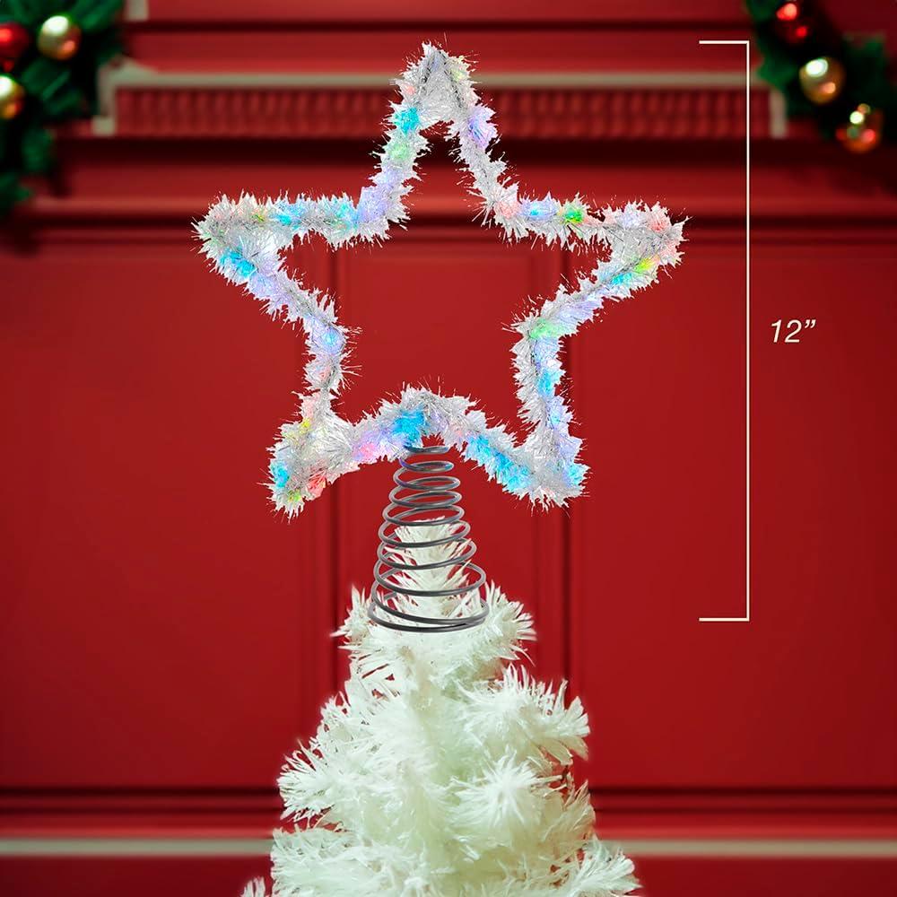 Kurt Adler 12.2 Inch Tinsel Star Tree Topper with RGB LED Lights
