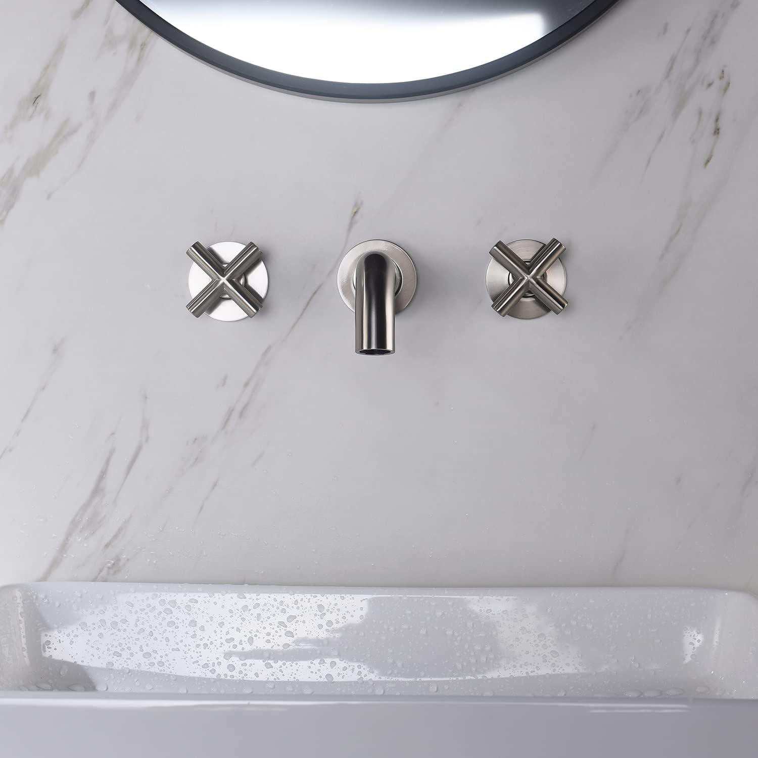 2-Handle 2-Hole Wall Mounted Bathroon Sink Faucet In Spot Resist (Valve Included)