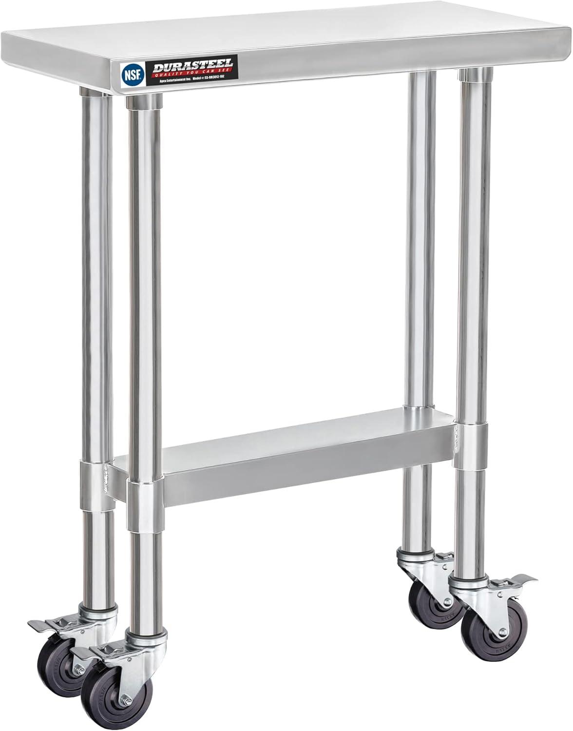 DuraSteel 30" Stainless Steel Mobile Prep Table with Undershelf