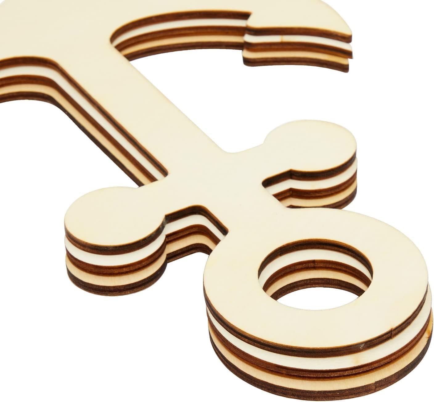 6 Pack Unfinished Wooden Anchors for Crafts, Nautical Wood Cutouts for DIY Projects, Nautical Decor (11.6 x 8.8 In)