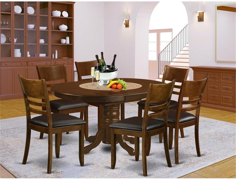 Espresso Oval Dining Table Set with 6 Faux Leather Chairs