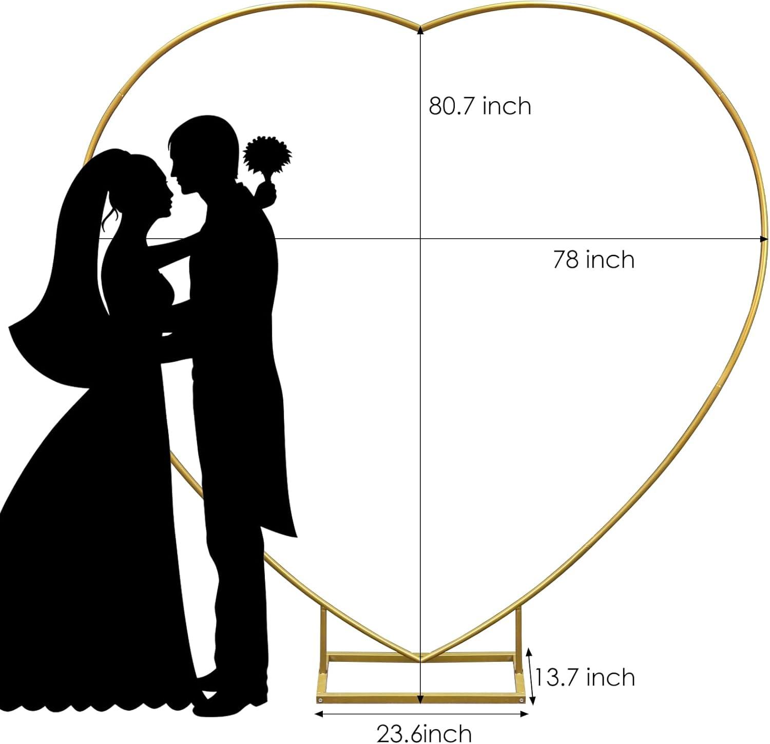 Gold Heart-Shaped Metal Wedding Arch with Square Base
