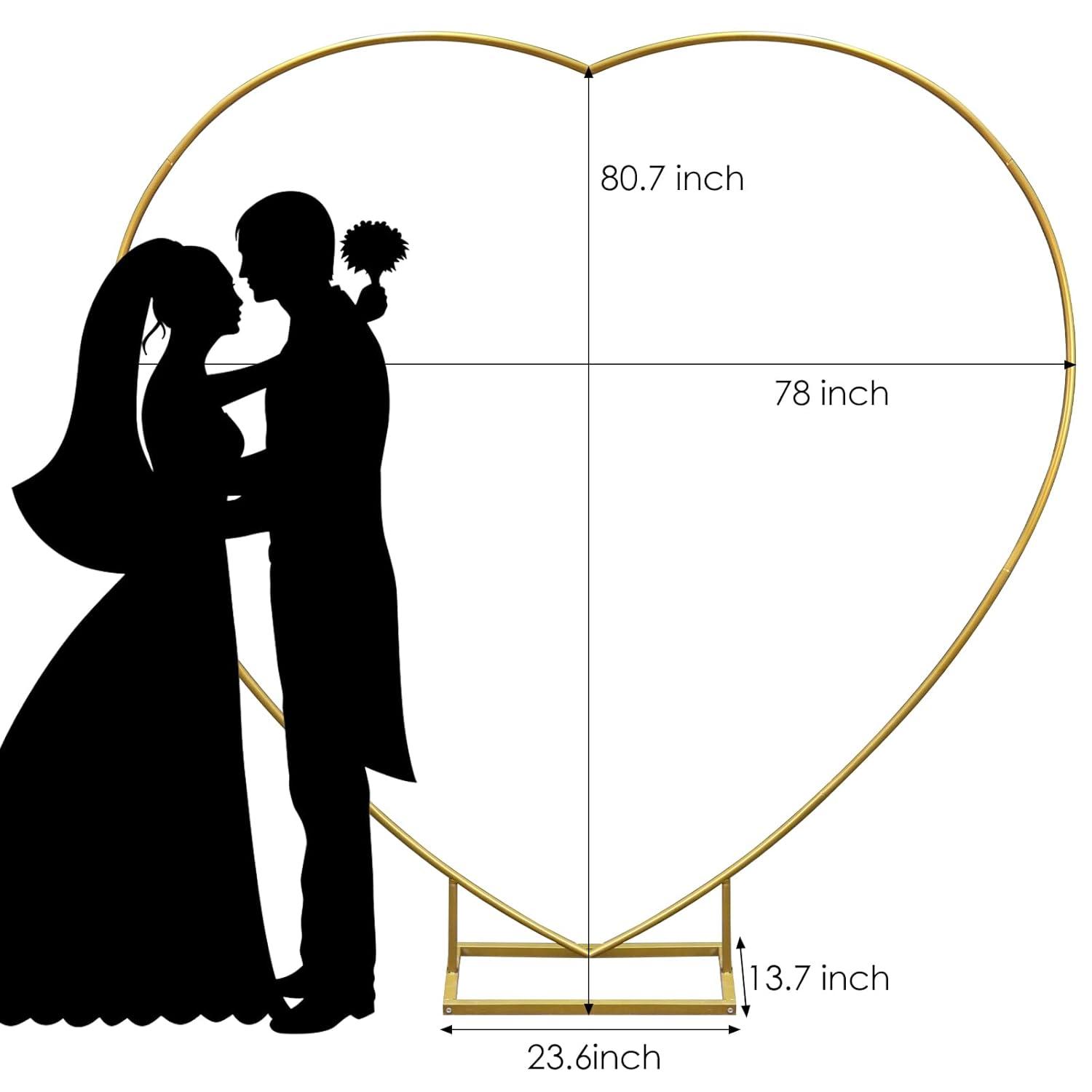 Gold Heart-Shaped Metal Wedding Arch with Square Base
