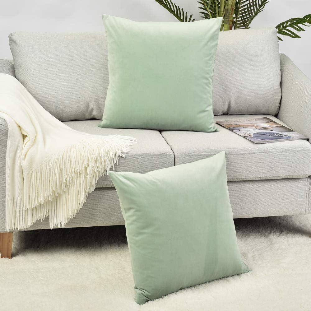 Set of 2 Turquoise Green Velvet Square Throw Pillow Covers