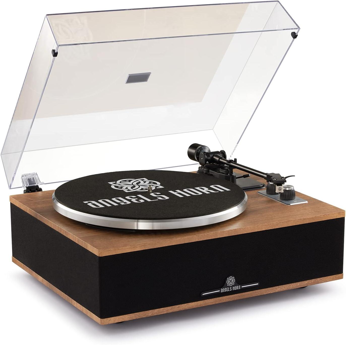 Angels Horn H019 Bluetooth Turntable, High-Fidelity Vinyl Record Player with Built-in Speakers