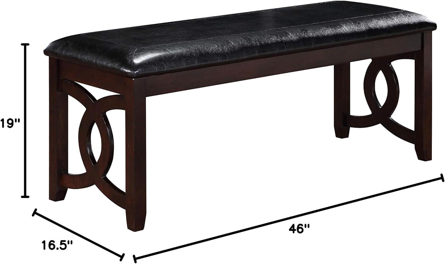 New Classic Furniture Gia 46" Solid Wood and Faux Leather Bench in Ebony Black