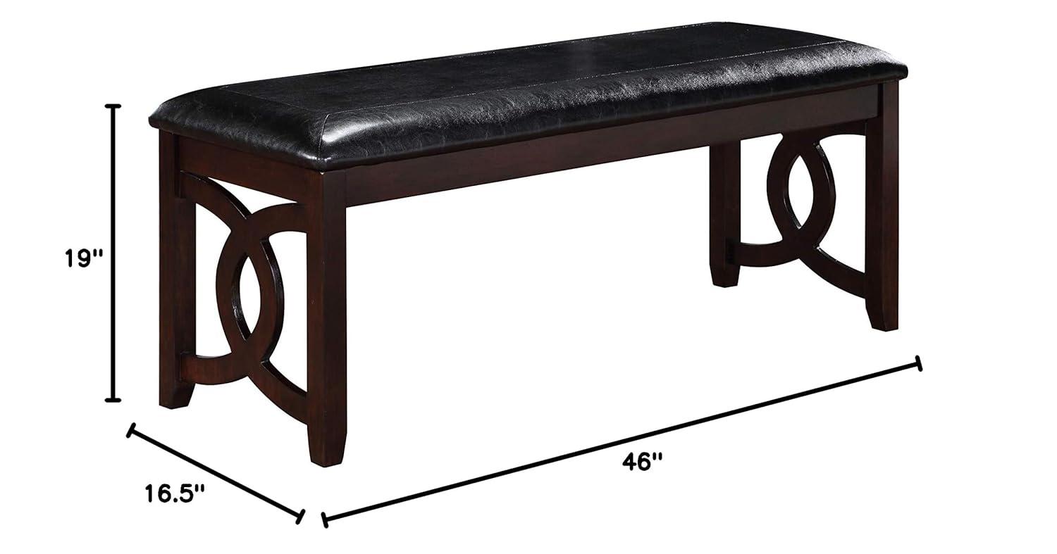 Furniture Gia 46" Solid Wood and Faux Leather Bench in Ebony Black