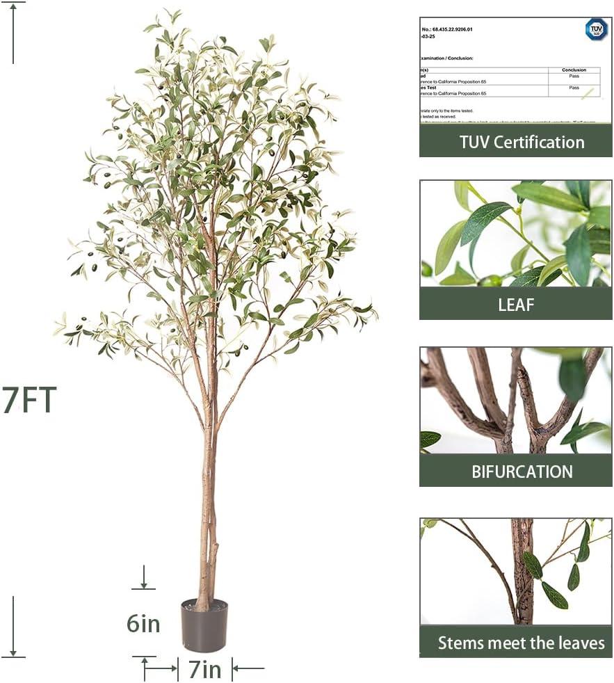 7ft Tall Faux Potted Olive Silk Tree with Fruits