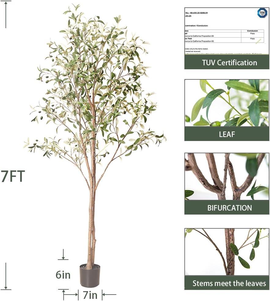 Aritizone Artificial Olive Tree 7FT Tall Fake Olive Tree with Adjustale Branches Artificial Tree for Modern Home Office Living Room Floor Decor Indoor (7FT)