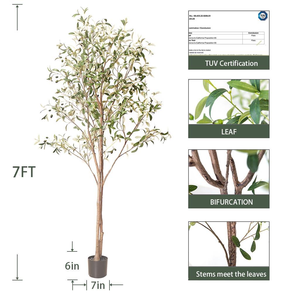 Aritizone Artificial Olive Tree 7FT Tall Fake Olive Tree with Adjustale Branches Artificial Tree for Modern Home Office Living Room Floor Decor Indoor (7FT)