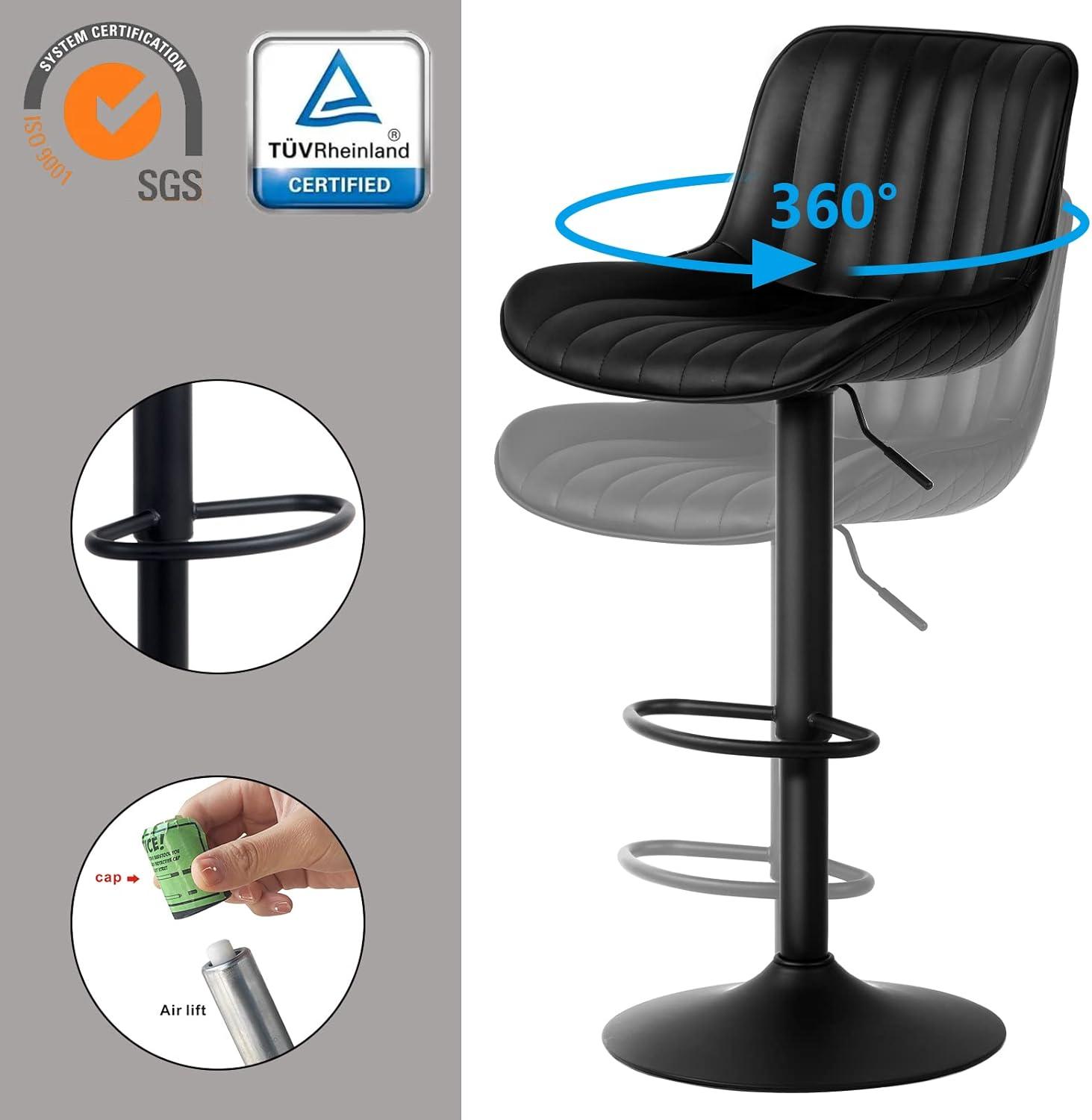 Zager Swivel Adjustable Height Bar Stools, Leather Upholstered Counter Stools, Modern Pub Stool