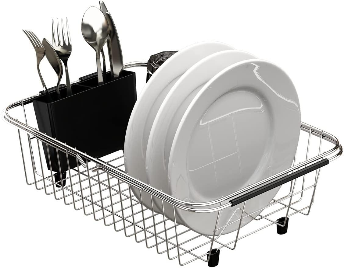 THE GLAMOUR BOUTIQUES Adjustable Over Sink Dish Rack Stainless Steel Dish Drying Rack On Counter Or In Sink, Rustproof