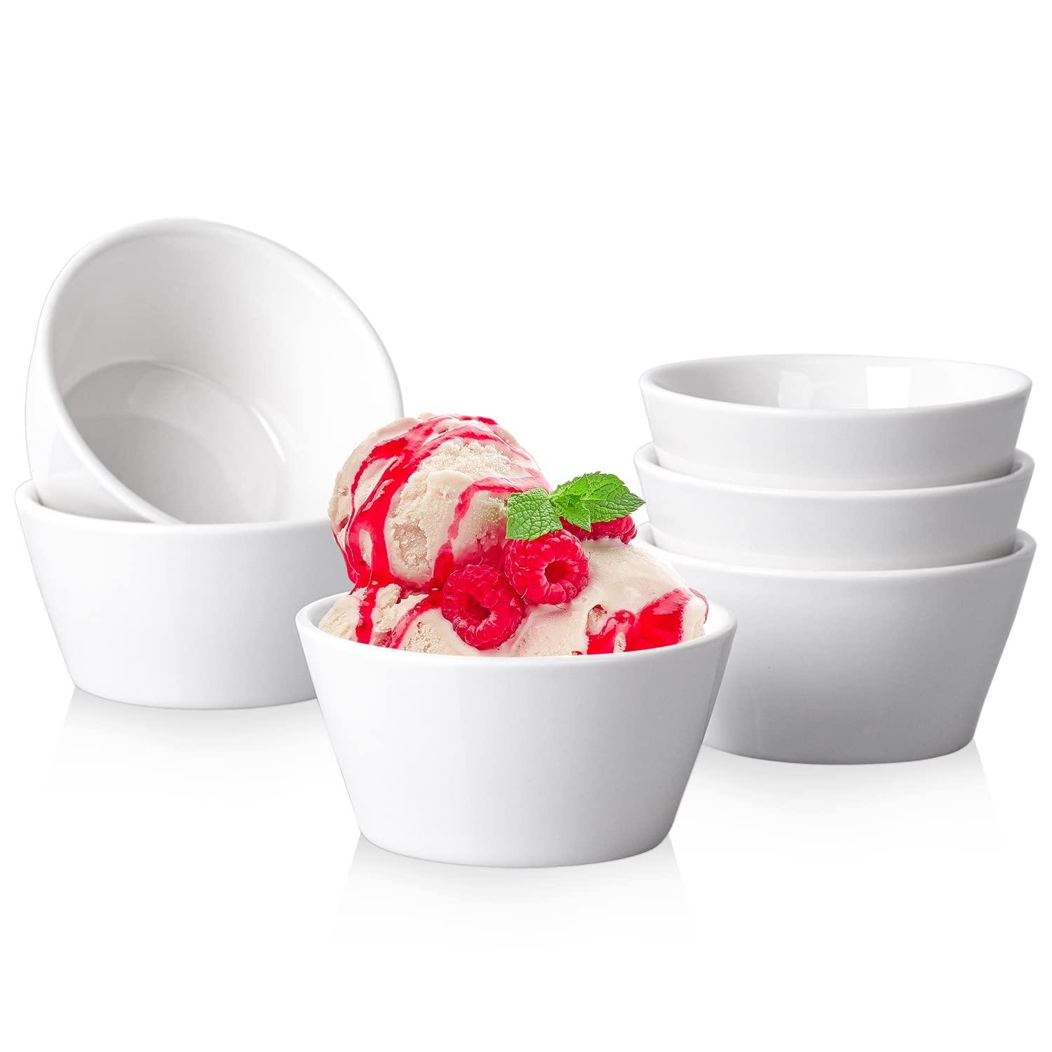 White Porcelain 8 Oz Stackable Dessert Bowls, Set of 6