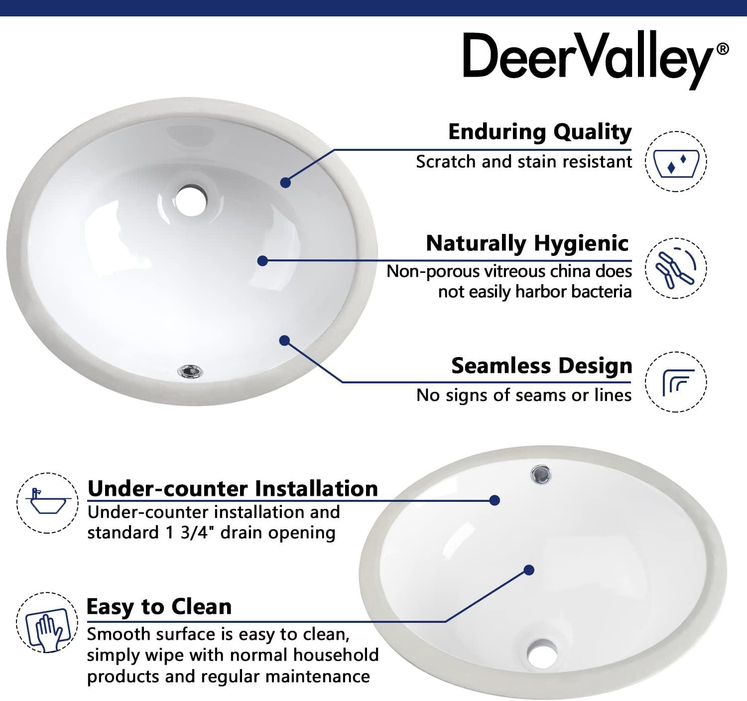 DeerValley Liberty 17" X 14" Oval Vitreous China Undermount Bathroom Sink with Overflow