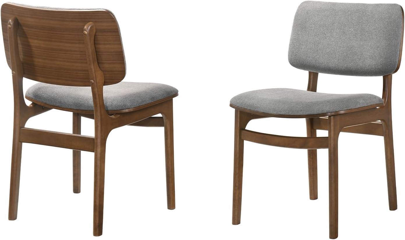 Set of 2 Lima Upholstered Wood Dining Chairs Walnut - Armen Living: Mid-Century Modern, Rubberwood Frame, Gray Polyester