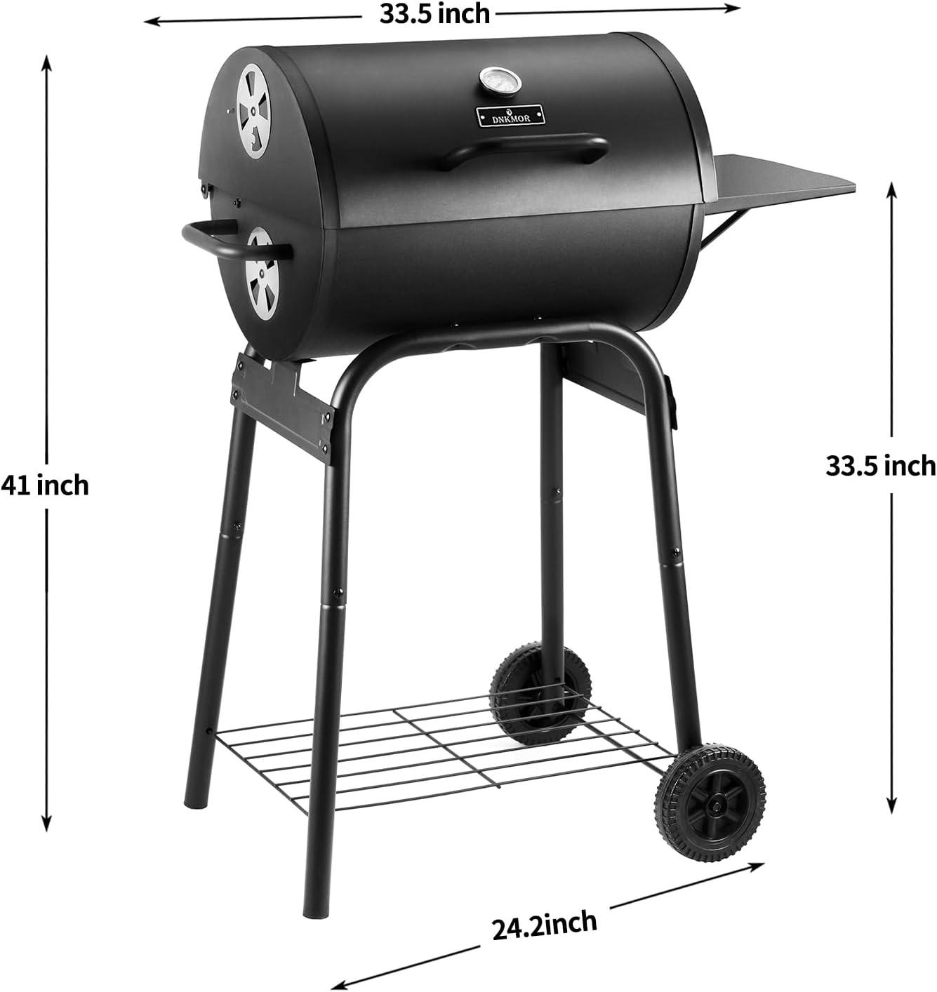 Black Stainless Steel Charcoal Grill with Side Table