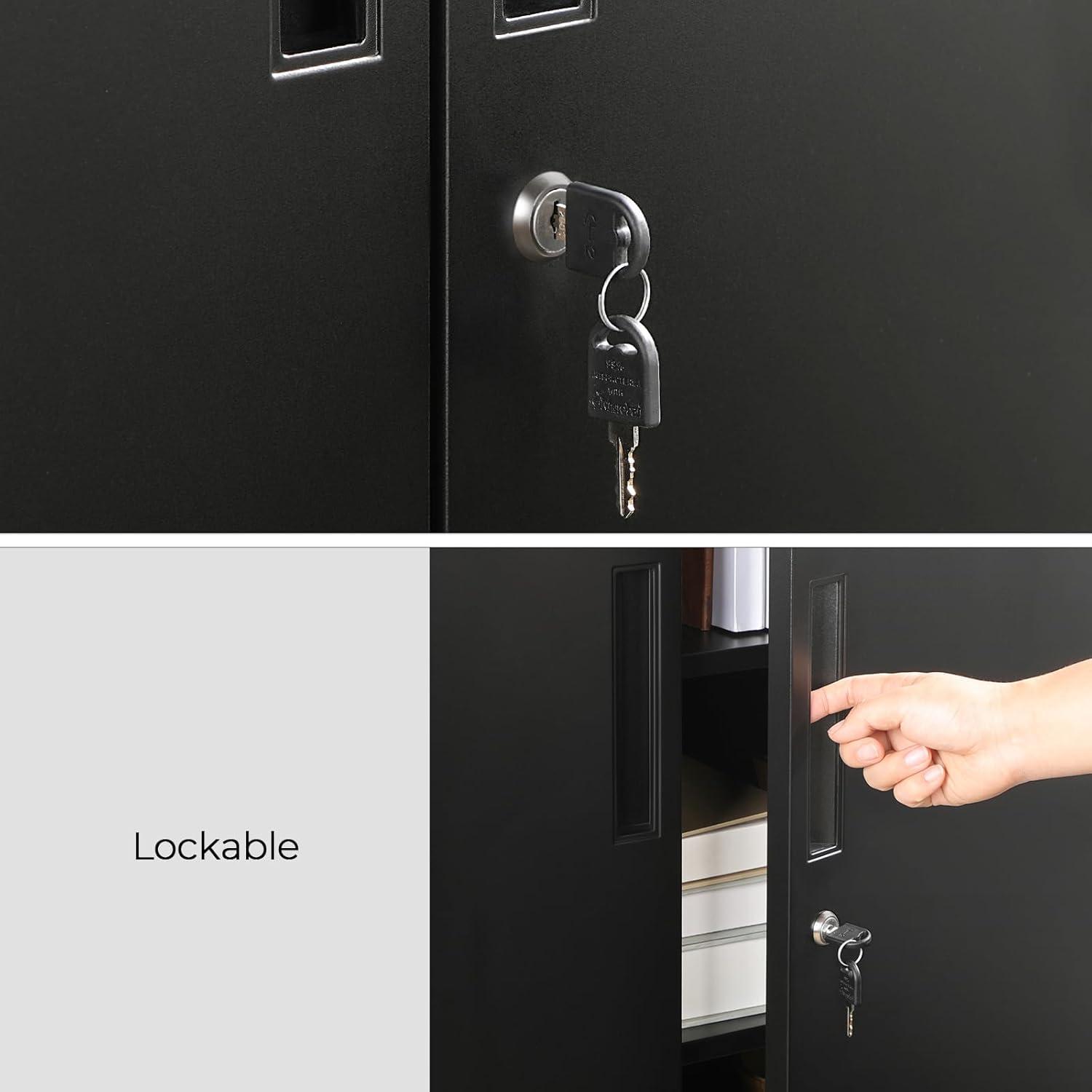 SONGMICS Lateral File Cabinets, 3-Tier Large Office Cabinet Metal Storage Home Organizer, Black