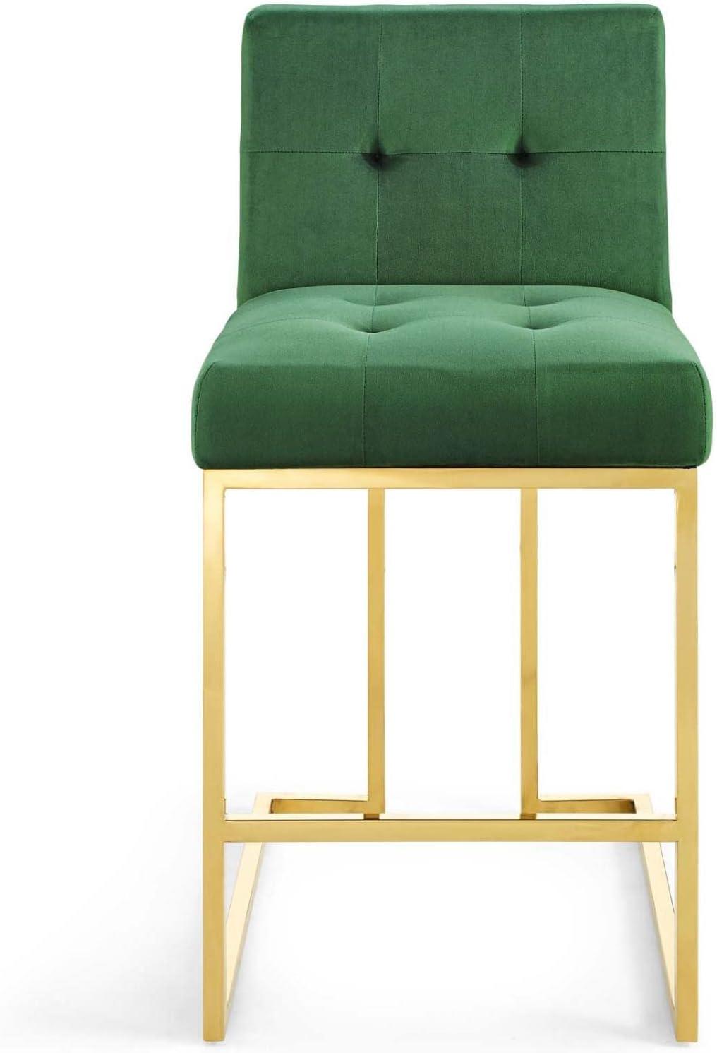 Emerald Velvet Luxe Gold-Finished Metal Counter Stool