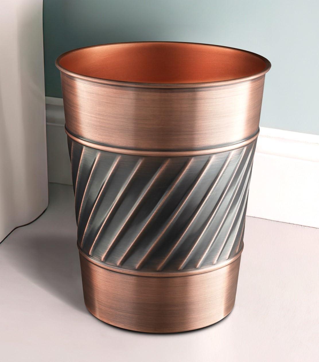 Monarch Abode Metal Wastebasket Trash Can, Handcrafted, Wave Embossed, Bathroom Decor, Antique Cpr