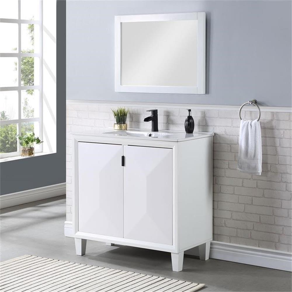 Hyde 24" White Ceramic Top Bathroom Vanity with Geometric Doors