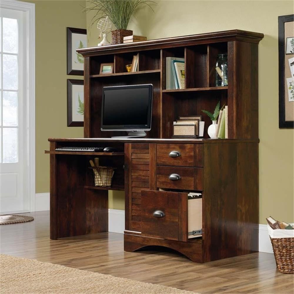 Bowery Hill Engineered Wood Computer Desk with Hutch in Curado Cherry