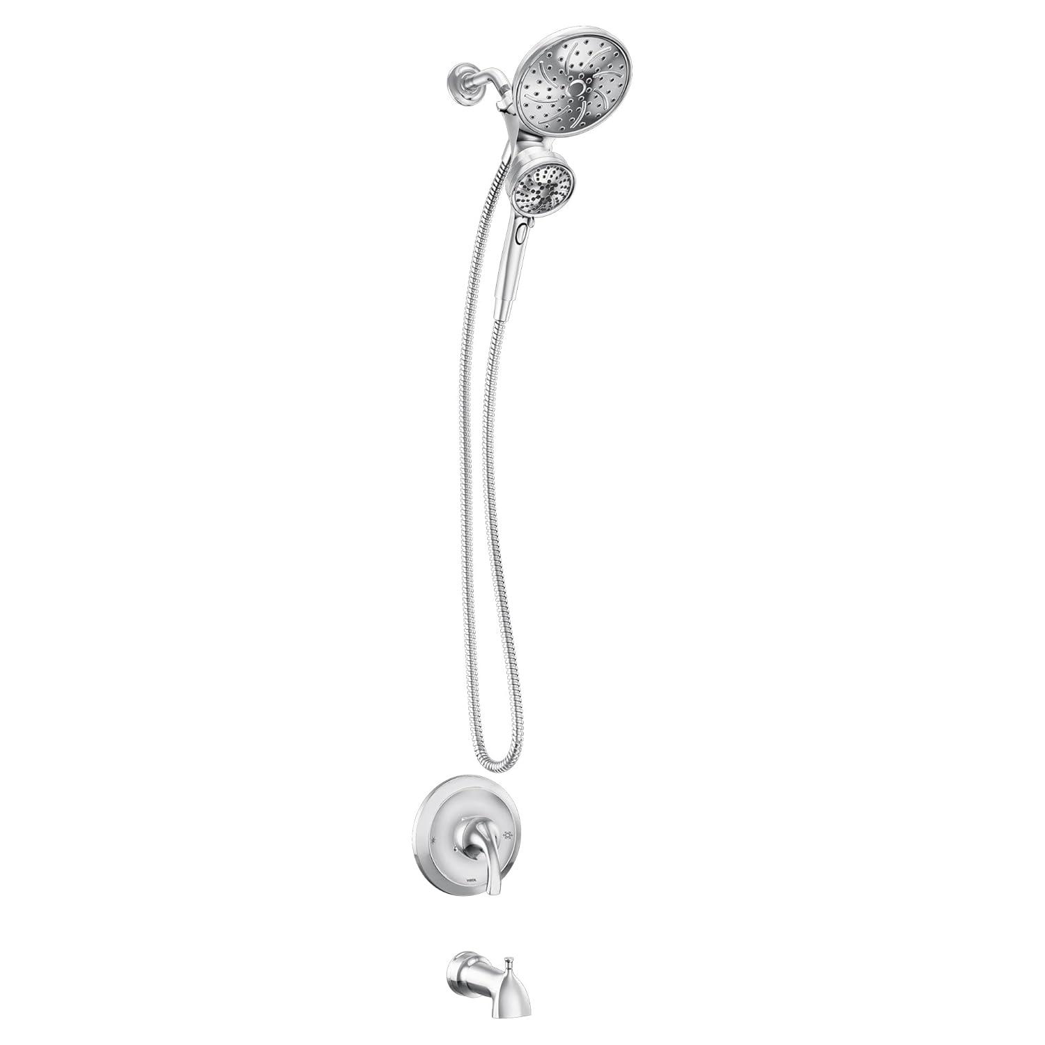Moen Engage Magnetix Chrome Multi-Function Handshower and Rainfall Shower Head Trim Combo with Shower Handle, Tub Spout, Metal Hose, and Valve, 82304