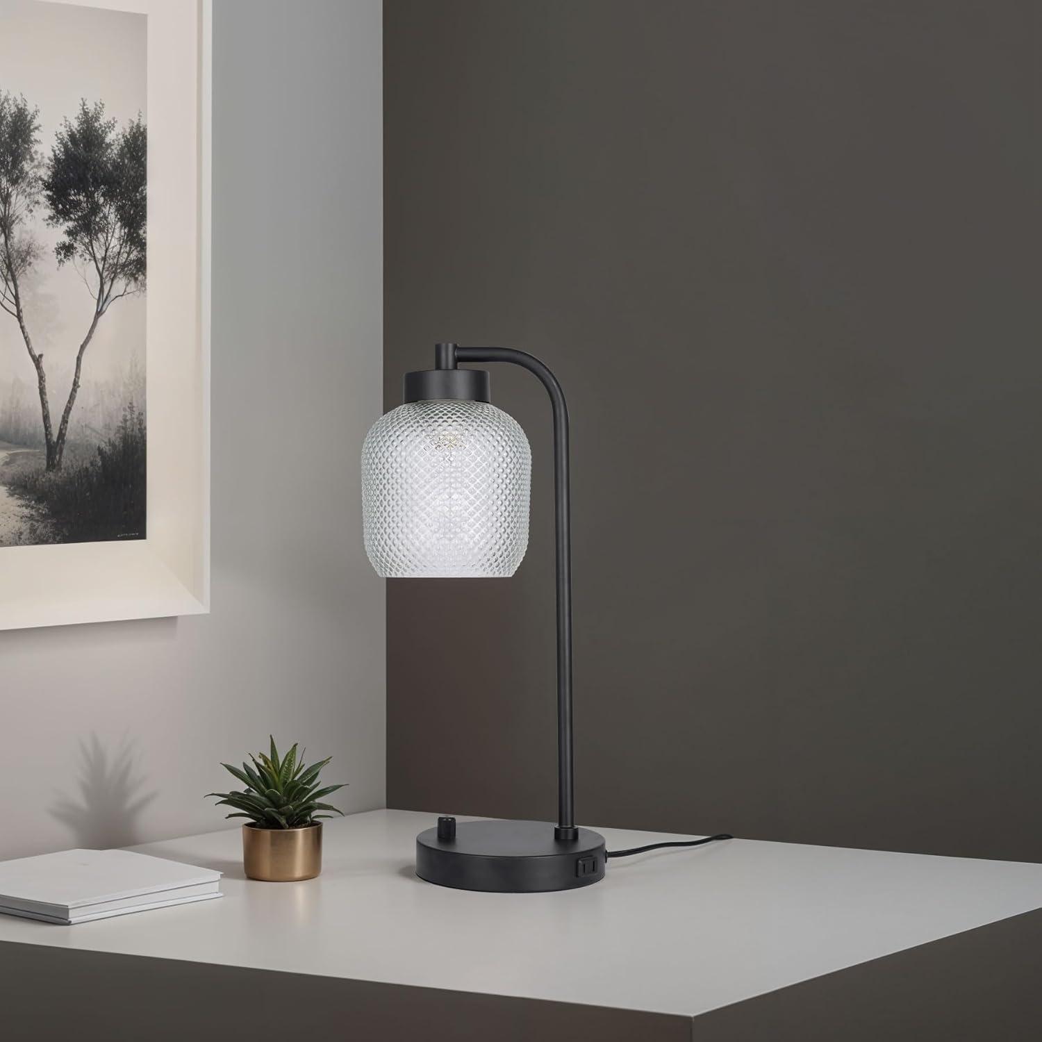 Kenroy Home Prismatic Glass Downbridge Black Desk and Task Lamp with Adjustable Arm and Energy-Efficient Lighting for Home Offices, Workspaces, and Study Areas