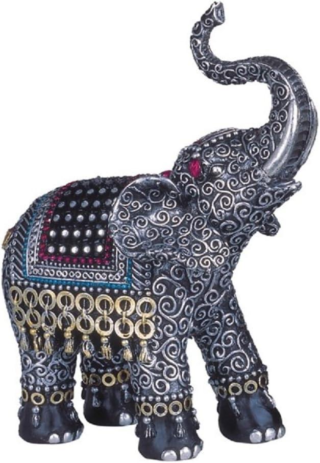 George S. Chen Imports SS-G-88051 Black Thai Elephant With Trunk Raised Collectible Figurine Statue