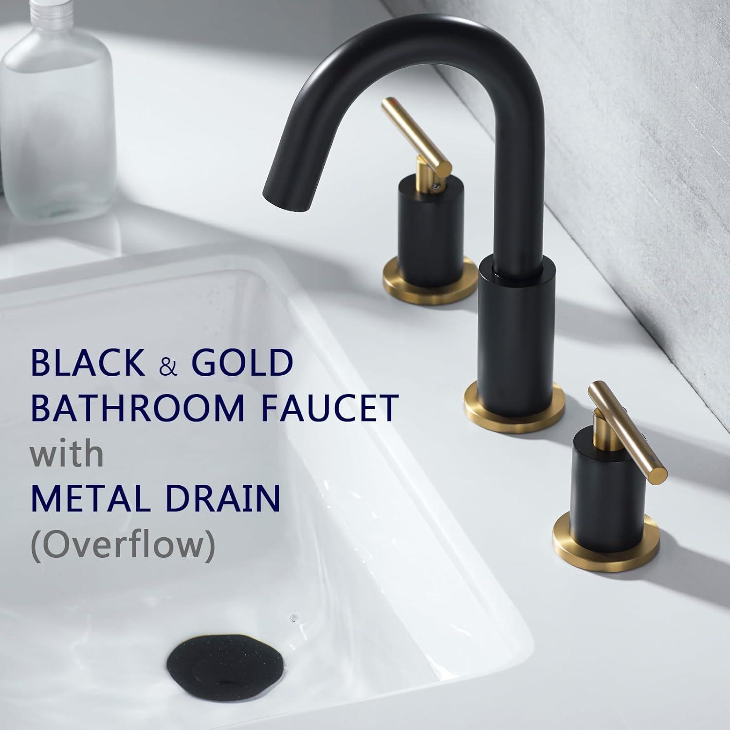 8-Inch Widespread Black and Gold Stainless Steel Bathroom Faucet