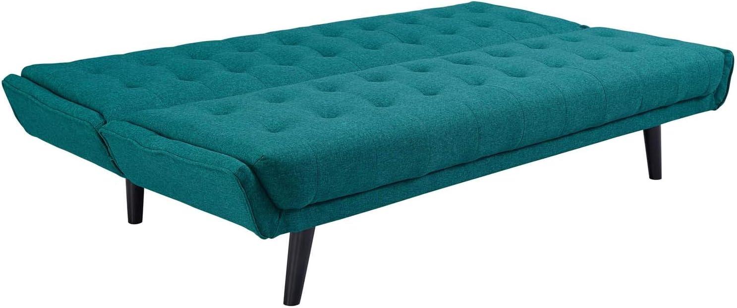 Modway Glance Tufted Convertible Fabric & Wood Sofa Bed in Azure and Black