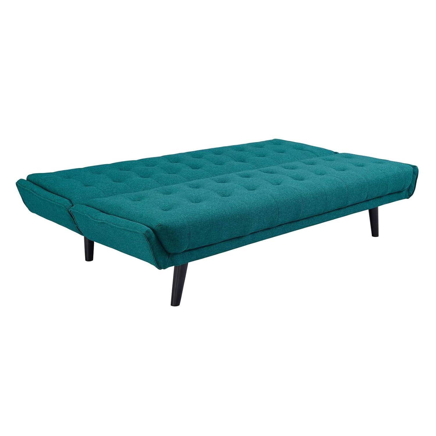 Modway Glance Tufted Convertible Fabric & Wood Sofa Bed in Azure and Black