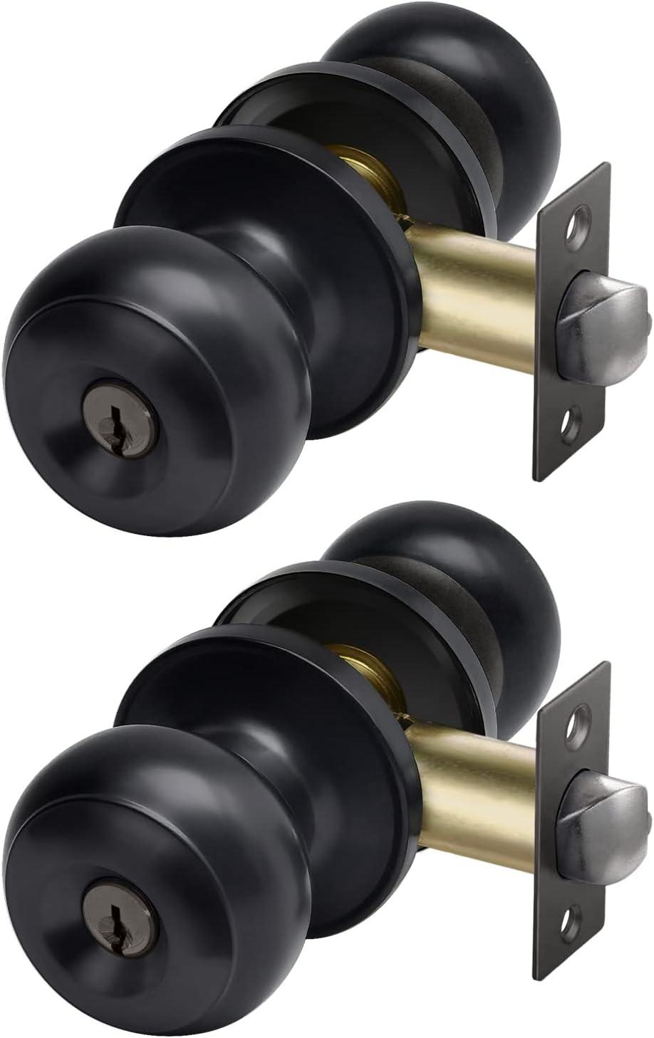 Matte Black Alloy Steel Round Door Knob Set with Deadbolt