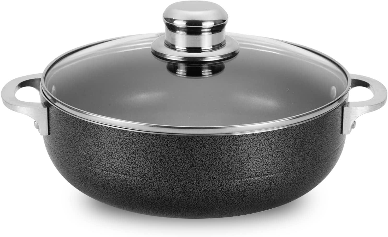 Black Non-Stick Aluminum Dutch Oven with Glass Lid, 3.5 Quarts