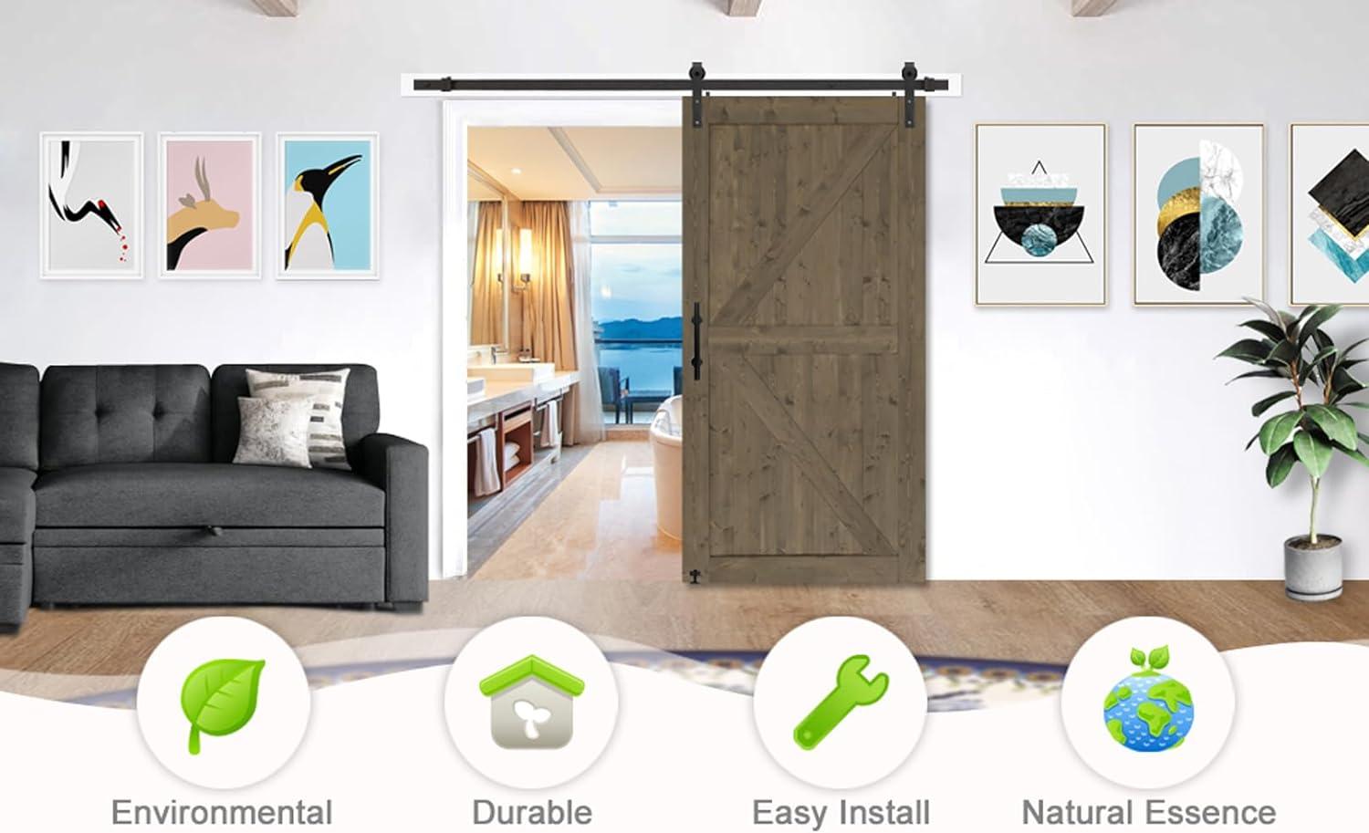 S&Z TOPHAND S&Z TOPHAND Unfinished British Brace Knotty Barn Door with Sliding Door Hardware Kit/Solid Wood/Sliding Door/Double Surfaces/A Simple Assembly is Required